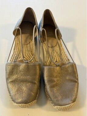 Eileen Fisher Metallic Leather Espadrille Slingback Flats Womens Size 8 Gold